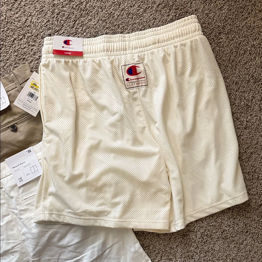 Goodfellow & Co tan and White Shorts bundle Sz 32 & champion Medium - Picture 10 of 11